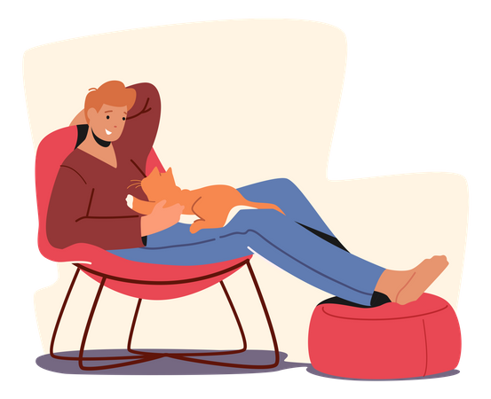 Man Playing With Cat In Leisure Time  Illustration