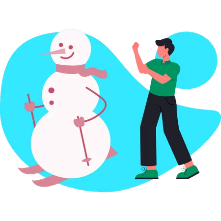Man playing with christmas iceman  Illustration