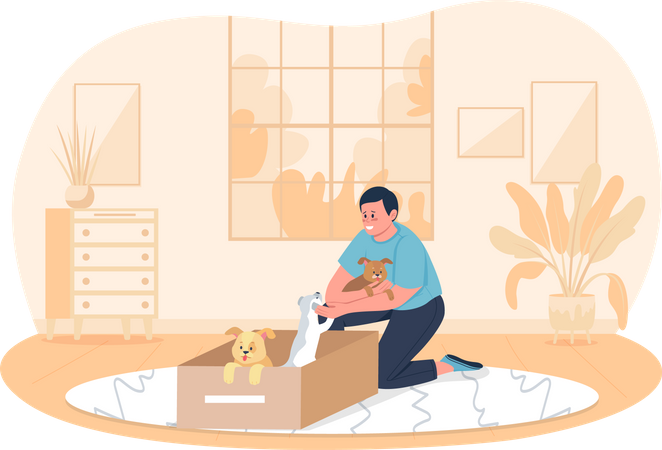 Man playing with dogs Illustration