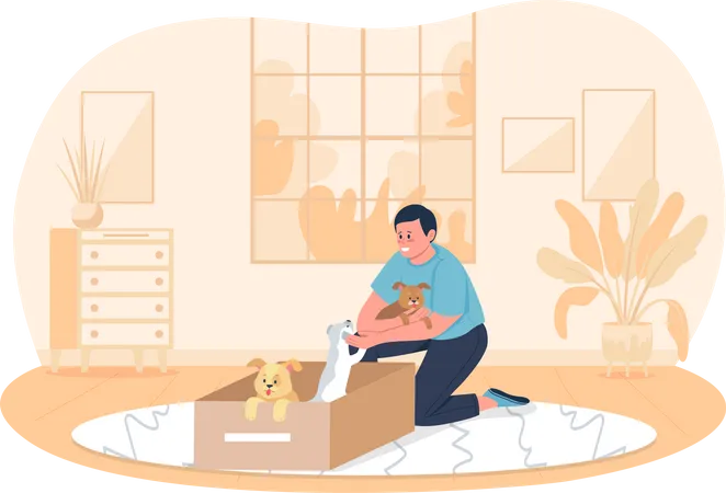 Man playing with dogs Illustration