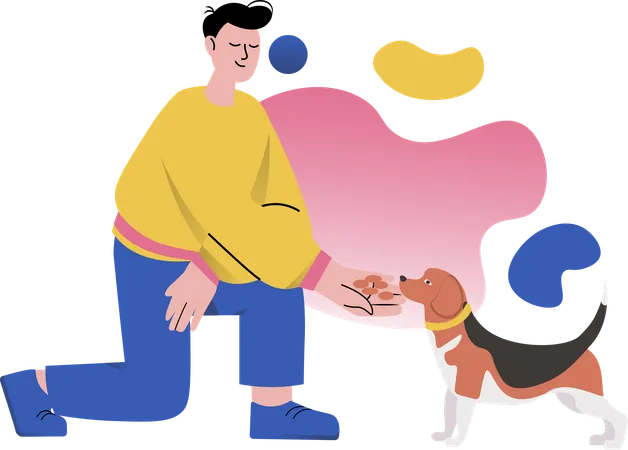 犬と遊ぶ男性  イラスト