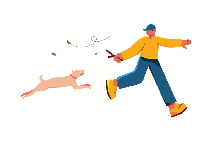 Man playing with pet dog  Illustration