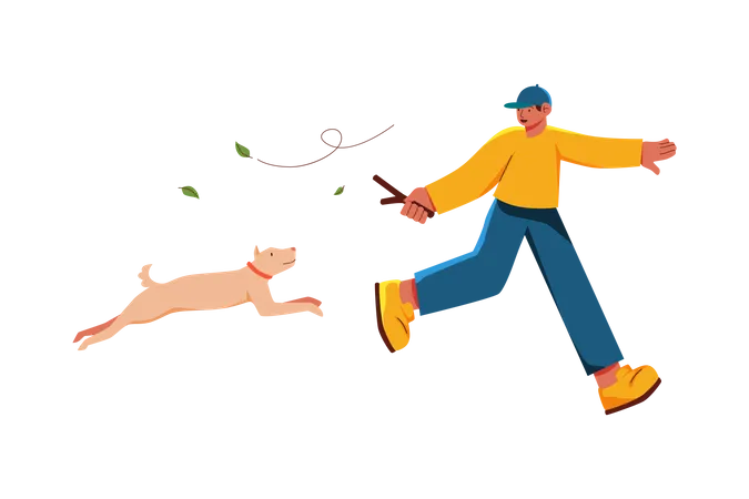 Man playing with pet dog  Illustration