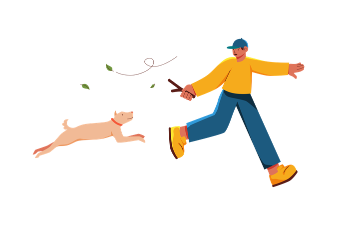 Man playing with pet dog  Illustration