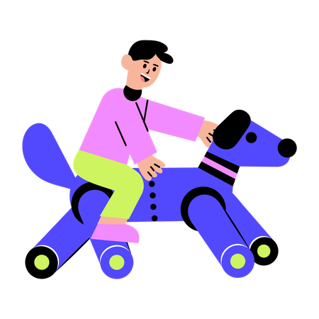 Man playing with robot dog  Illustration
