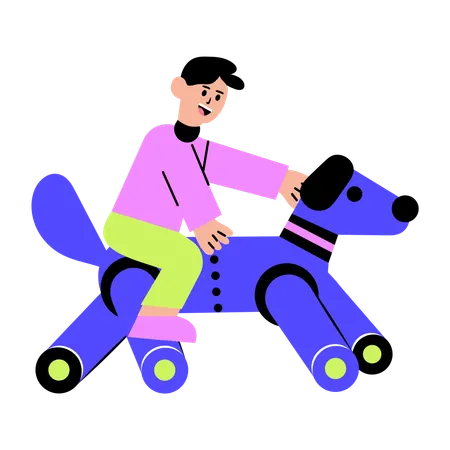Man playing with robot dog  Illustration