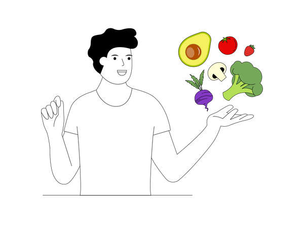Man playing with vegetables  Illustration