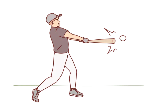 Man Plays Baseball Holding Bat And Hitting Ball During Training Or Tournament Guy Is Fond Of Baseball And Makes Career As Professional Athlete Wanting To Participate In Big Leagues Illustration
