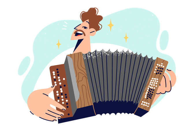 Man plays button accordion  イラスト