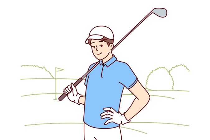 Man plays golf in golf ground  イラスト