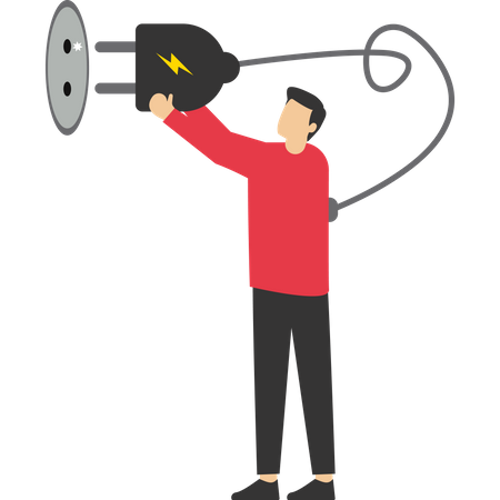 Man plug in electricity to recharge energy  Illustration