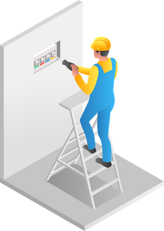 Man plugging in an electric socket  Illustration