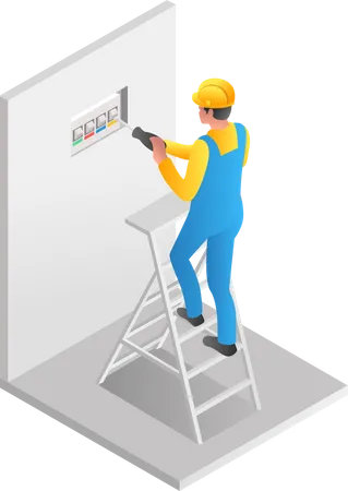 Man plugging in an electric socket  イラスト