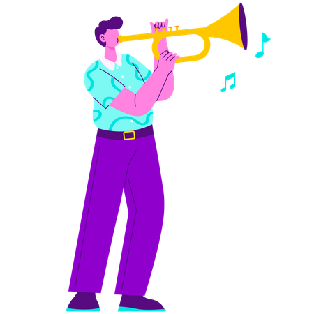 Man plying Trumpet  Illustration