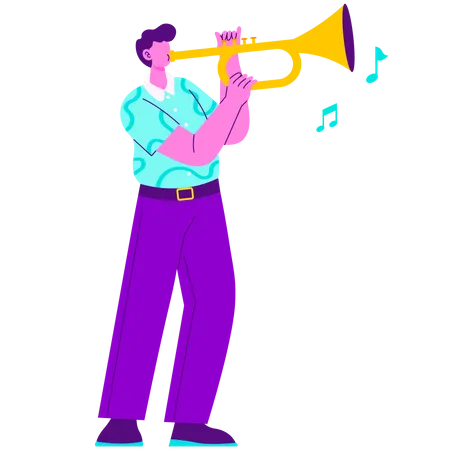Man plying Trumpet  Illustration