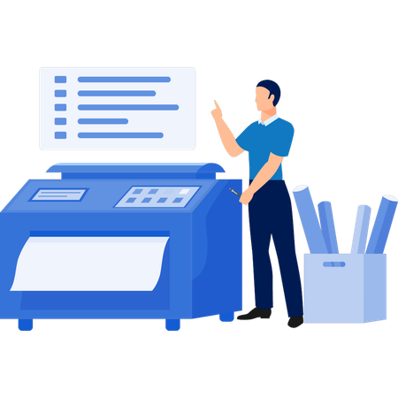 Man point-down printer instruction  Illustration