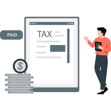 Man pointing about dollar tax on web page  Illustration