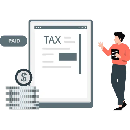 Man pointing about dollar tax on web page  Illustration