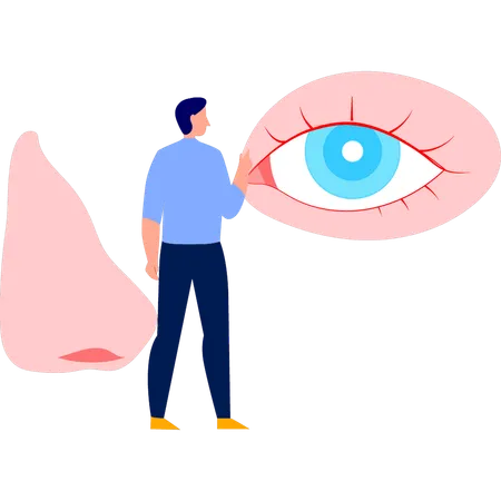 Man pointing about eye sense  Illustration