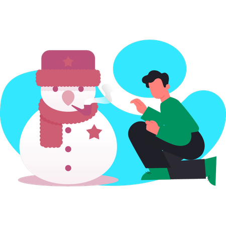 Man pointing adorable snowman  Illustration
