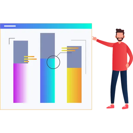 Man pointing at bars of graph  Illustration