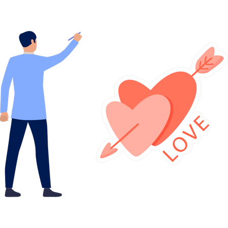 Man pointing at broken heart  Illustration