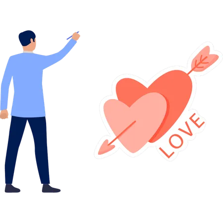 Man pointing at broken heart  Illustration