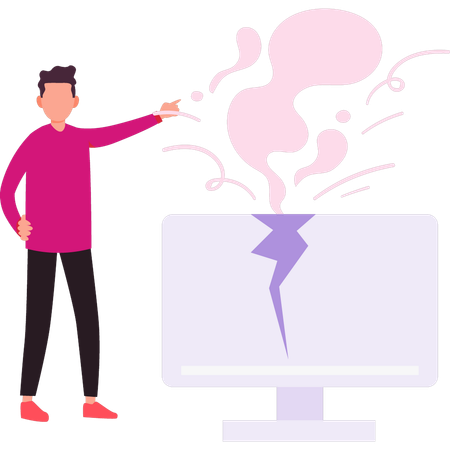 Man Pointing At Broken Monitor  Illustration