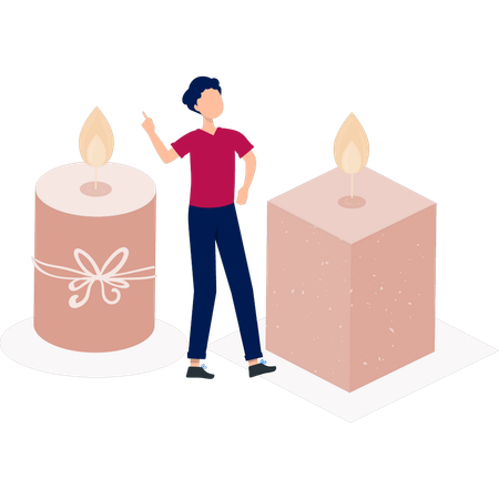 Man pointing at candle  Illustration