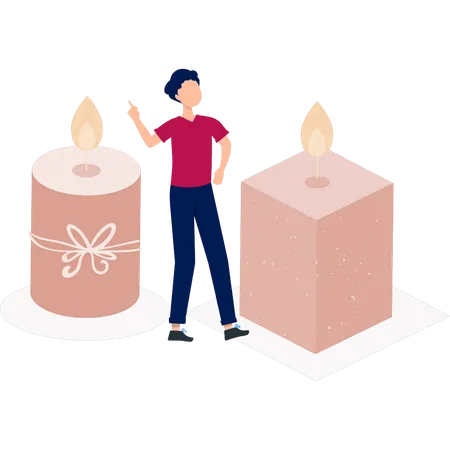 Man pointing at candle  Illustration