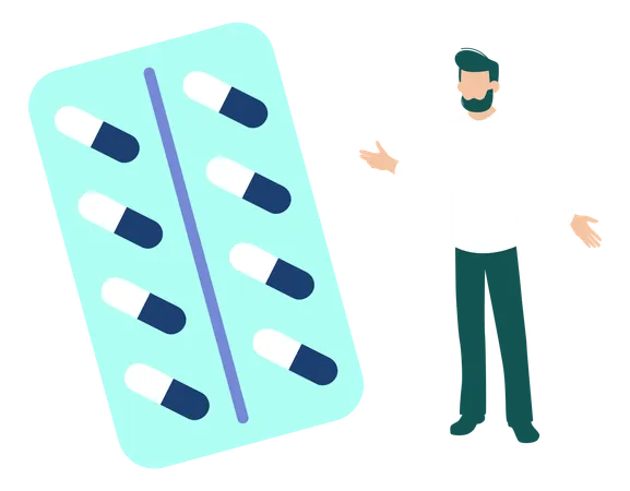 Man Pointing At Capsule  Illustration