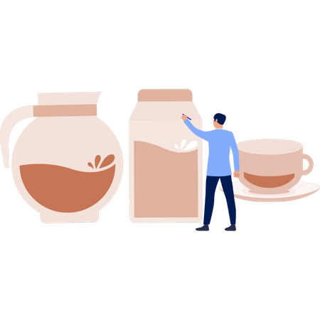 Man pointing at coffee jar  Illustration