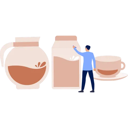 Man pointing at coffee jar  Illustration