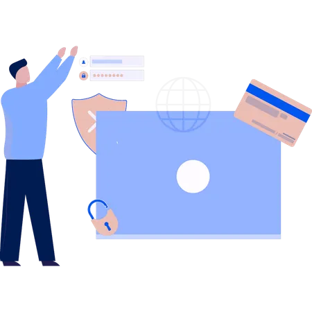 Man pointing at credit card  Illustration