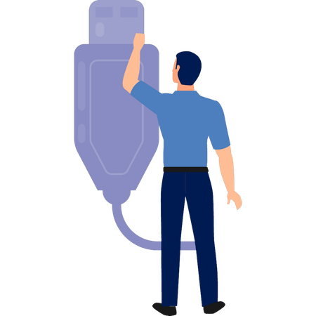 Man pointing at data cable  Illustration