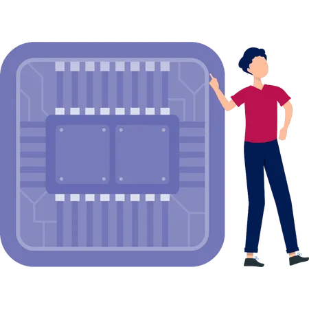 Man pointing at data cable with focus  Illustration