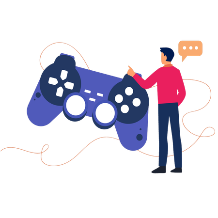 Man Pointing At Game Controller  Illustration