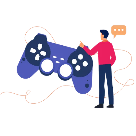 A Boy Is Pointing At The Game Controller Illustration