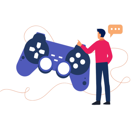 Man Pointing At Game Controller Illustration