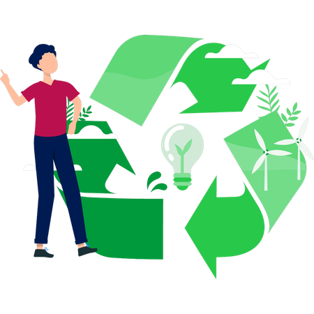 Man pointing at global recycle  Illustration