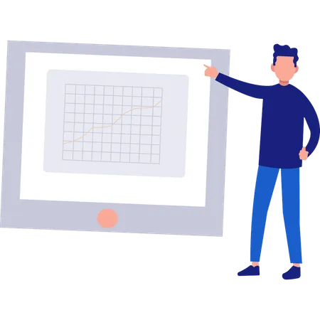 A Boy Is Pointing At The Graph Illustration