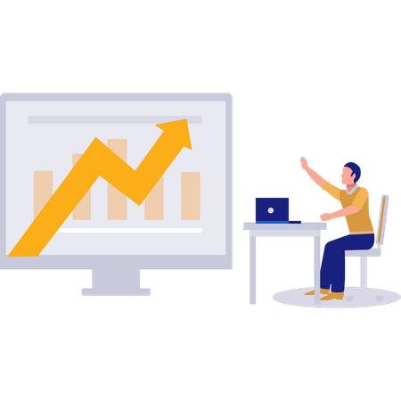 Man pointing at growing graph  Illustration