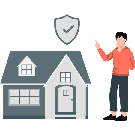 Man pointing at house protection  Illustration