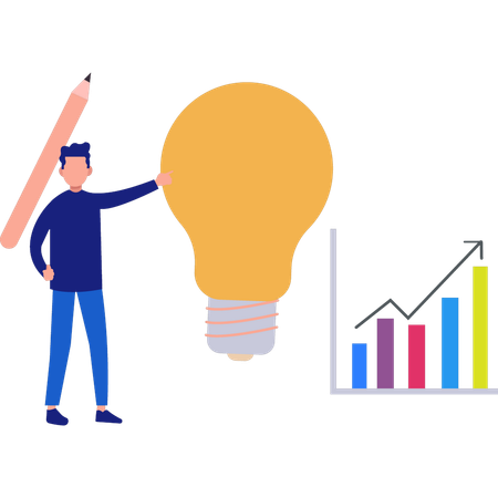 Man Pointing At Idea Bulb  Illustration