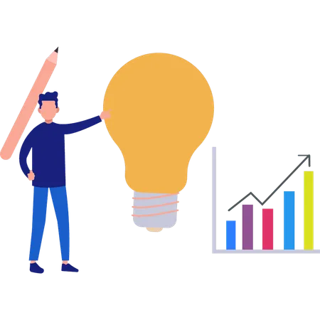 Man Pointing At Idea Bulb  Illustration