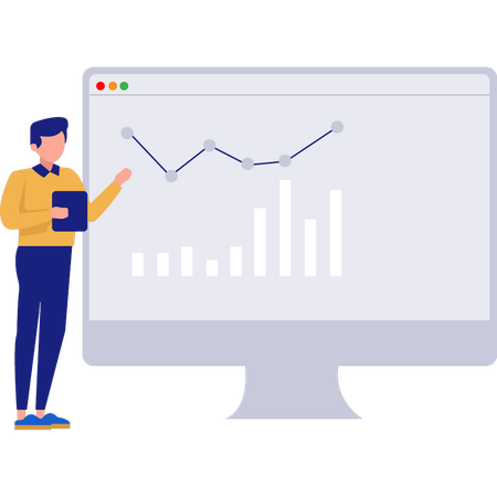 Man pointing at line graph  Illustration