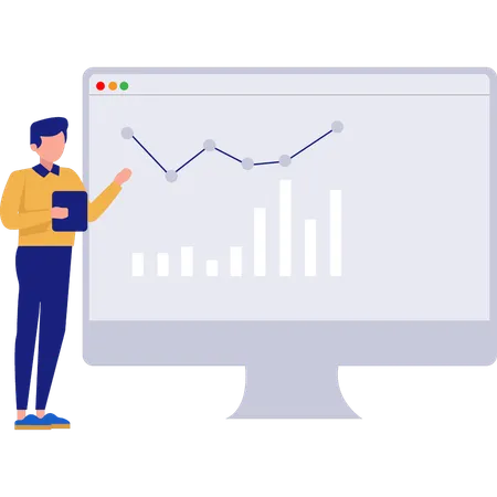 Man pointing at line graph  Illustration