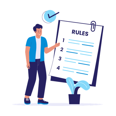 Man Pointing at Numbered Checklist Document  Illustration