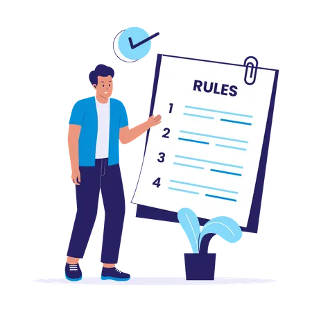 Man Pointing at Numbered Checklist Document  Illustration