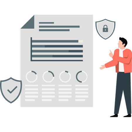 Man pointing at paper document security  Illustration